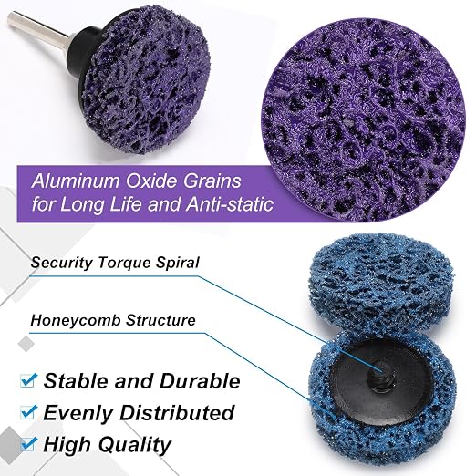 Macarrie 150 Pcs 2 Inch Surface Conditioning Sanding Discs Quick Change Fine Medium Coarse Sanding Pads Die Grinder Accessories for Surface Strip Grind Polish Burr Finish(Black,Blue,Purple)