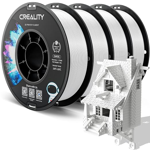 Official Creality PETG 3D Printer Filament 1.75mm 4KG (8.8lbs), High Precision, Strong Toughness, Odorless, Better Flow, Moistureproof 3D Printing CR PETG Filament, White(4-Pack)