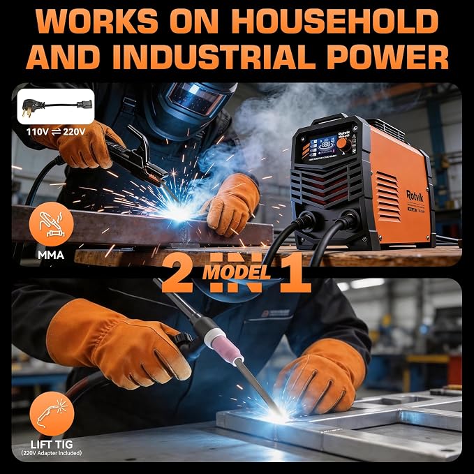 200Amp Stick Welder-Large LED Display, 110V/220V Dual Voltage Portable MMA Welding Machine with Hot Start, Arc force and Anti-Stick, Lift TIG Torch & 220V Adapter, 20PCS Rods Stick Welder
