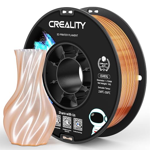Official Creality PETG 3D Printer Filament 1.75mm 1KG (2.2lbs), High Precision, Strong Toughness, Odorless, Better Flow, Moistureproof 3D Printing CR PETG Filament, Translucent Light Brown