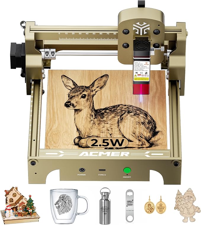 ACMER S1 2500mW Laser Engraver Machine, Higher Accuracy Lazer Cutter and Engraving Machine with Working Area 130x130mm,0.04mm Laser Spot Engraving Machines & Tools For Wood Metal,Leather