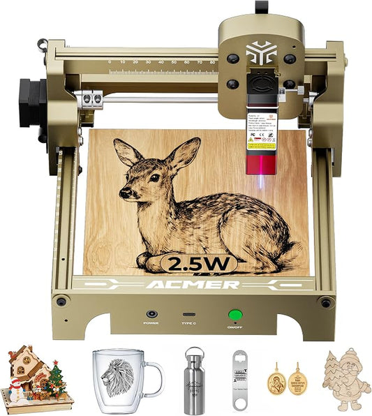 ACMER S1 2500mW Laser Engraver Machine, Higher Accuracy Lazer Cutter and Engraving Machine with Working Area 130x130mm,0.04mm Laser Spot Engraving Machines & Tools For Wood Metal,Leather