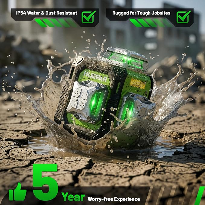 Huepar New 3D Laser Level 360° Self Leveling, 5 Years Warranty, Smaller Size, Better Value, 3x360 Green Laser Level 12 Lines, Rechargeable, Outdoor Pulse Mode, Cross Line for Construction ST03CG