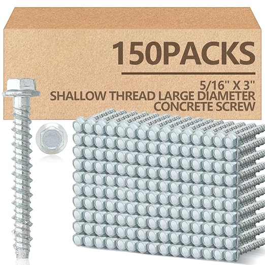 Tandefio 150 Pack 5/16" X 3" Galvanized Concrete Screws Large Diameter Anchors Concrete Screw Anchor Bolts Masonry Screw for Anchoring to Masonry Brick or Block