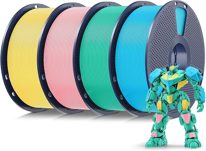 SUNLU 4kg PLA 3D Printer Filament Bundle Multicolor,Neatly Wound PLA Filament 1.75mm ±0.02mm,Individually Vacuum Packed, 4kg in Total,1kg per Spool, 4 Pack,Sakura Pink+Lemon Yellow+Mint Green+Sky Blue