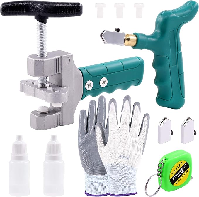 Swpeet 9Pcs Glass Cutter Tool Kit + 12Pcs 2 in 1 Glass Tile Cutter Tool Kit