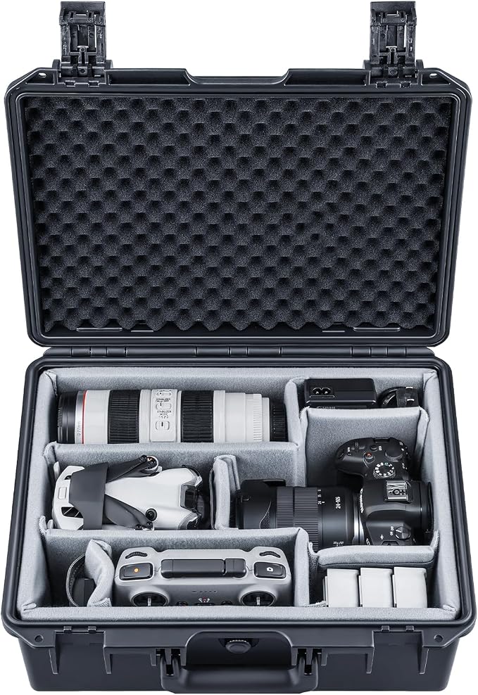 Lykus PVC1 Waterproof Hard Case with Padded Dividers for Cameras, Lenses, Dual DJI Mavic/Air/Mini drones [CASE ONLY]