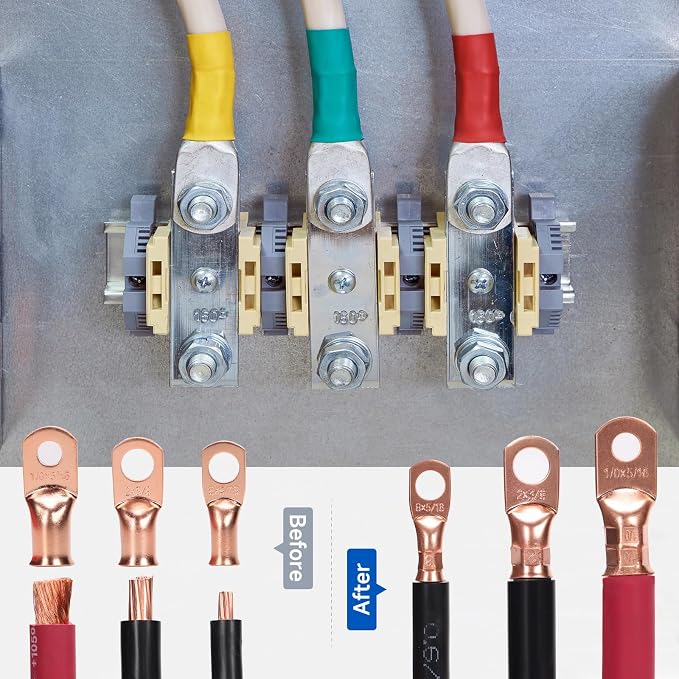 iCrimp Battery Cable Lug Crimping Tool Kit with Wire Cutter & Stripper for 8-1/0 AWG - 63pcs Copper Lugs & 25pcs Heat Shrink Tubes