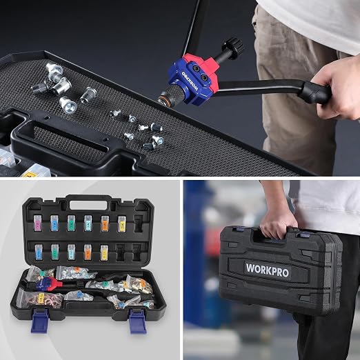 WORKPRO 16" Rivet Nut Tool Kit with Carrying Case | 11 Metric and SAE Mandrels, 185pcs Rivnuts Assortment Kit, Ideal for Sheet Metal & Automotive Work
