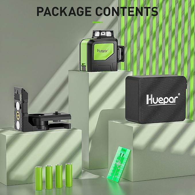 Huepar 902CG Cross Line Laser Level 2x360° Self-Leveling Laser Leveler, 2D Green Cross Line Lazer Level with Pulse Mode, Switchable Horizontal and Vertical, Magnetic Pivoting Base Included