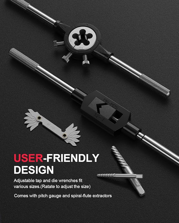 Kolvoii 52-Piece Large SAE Tap and Die Set, 1/4"-20 to 1"-14 Coarse and Fine Threads, Heavy-Duty GCr15 Steel Thread Repair & Rethreading Tool Kit for Internal & External Thread