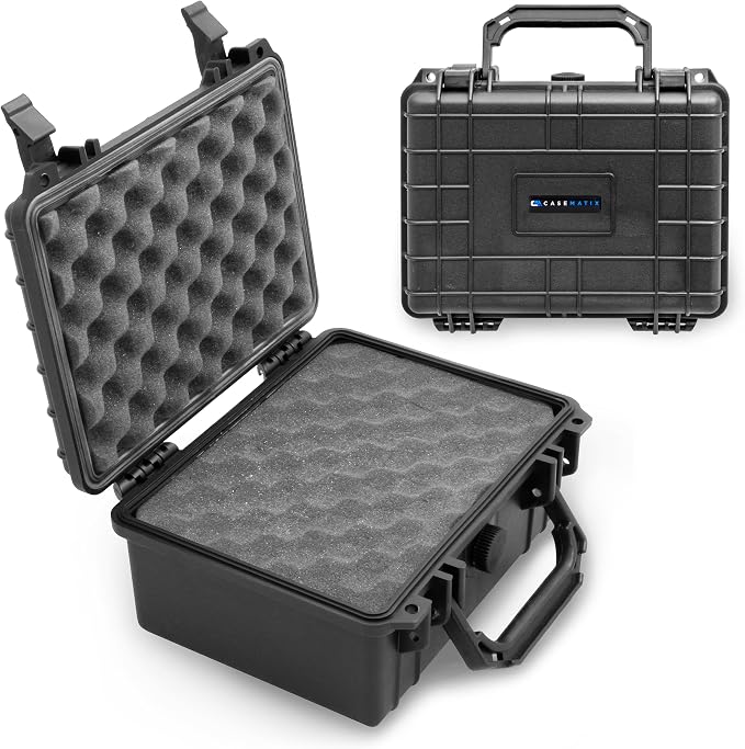 CASEMATIX 9" Waterproof Hard Case with Customizable Foam for Portable Electronics, Tools and Accessories - Hard Shell Plastic Case with Pre-Diced Travel Case Foam Interior