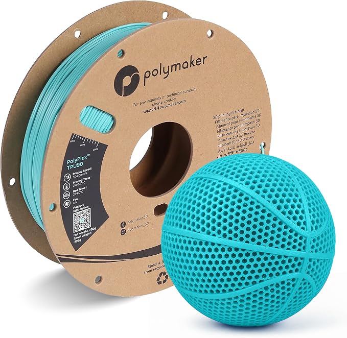 Polymaker TPU Filament 1.75mm Polymaker Teal, 0.75kg Shore 90A Flexible 3D Printer Filament 1.75mm - PolyFlex TPU90 3D Printing TPU Filament 0.75kg Teal Soft Flexible Filament