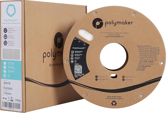 Polymaker PolySmooth PVB Filament 1.75mm 0.75kg White - Print Like PLA Filament, Easy Smoothable Post Process with IPA Alcohol