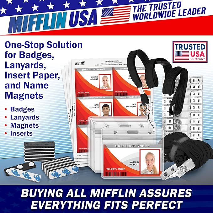 MIFFLIN-USA Flat Breakaway Safety Lanyard for ID Badges (Black, 36 Inch, 25 Pack), Soft Woven Neck Line
