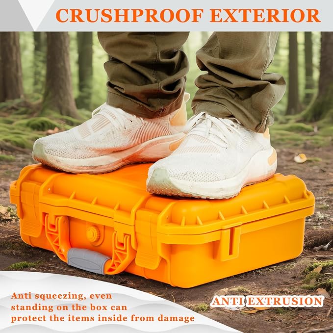 Relaxweex 1 Pcs Waterproof Hard Case with DIY Customizable Foam Insert Portable Protective Case with Knife for Camera Drones Equipments Tools Test Instruments(Orange,14.3 x 11.4 x 4.5 Inch)