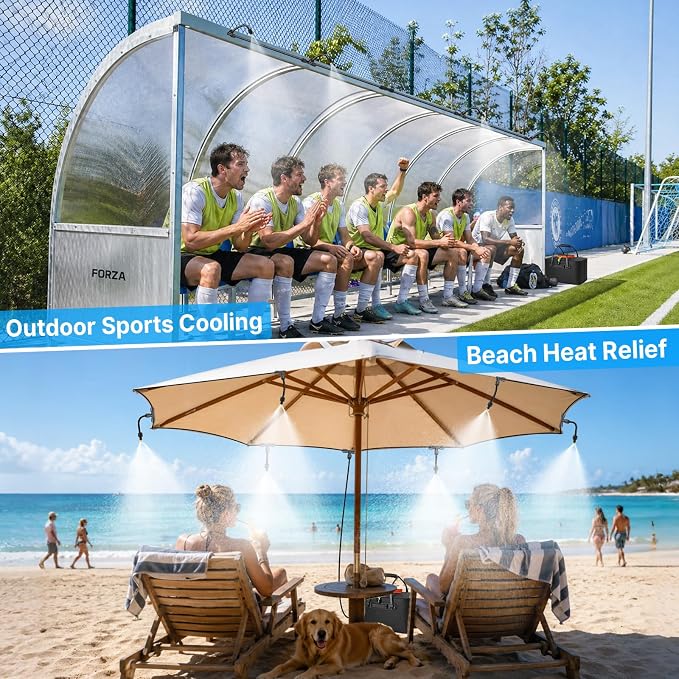 Bluepro 50FT Portable Misting System for Cooling, Misters for Outside Patio with 5.8Gal/22L Foldable Tank, 5200mAh Pump (IPX8) & 8 Adjustable Brass Nozzles for Umbrella, Camping, Golf Cart, Sport