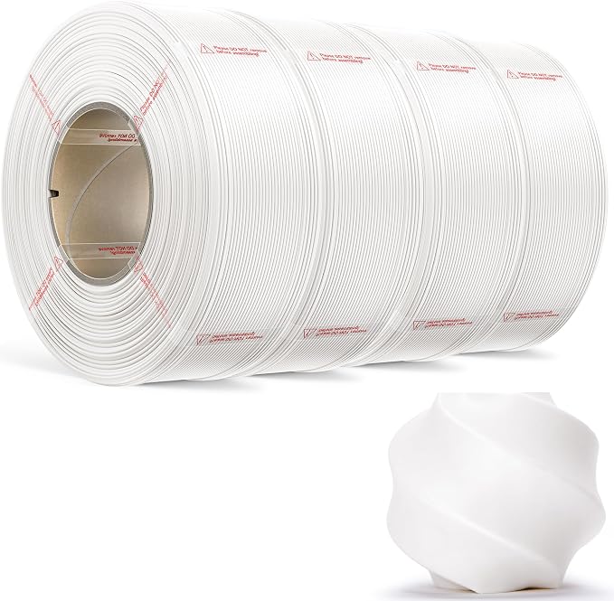 PLA Basic, Pre-Dried Refill Filament 4-Pack Bundle (4kg/8.8lbs) for Reusable Spools, 1.75mm Spool-Less Bulk PLA 3D Printing Filament, Compatible with Bambu Lab 3D Printers – White x 4