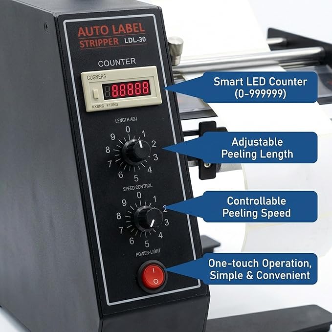1150D Automatic Label Dispenser, 110V Electric Sticker Peeler with Intelligent Sensing & Auto Counting, 1-8m/min Adjustable Speed Labeling Machine for Multiple Rows, for Warehouse & Retail