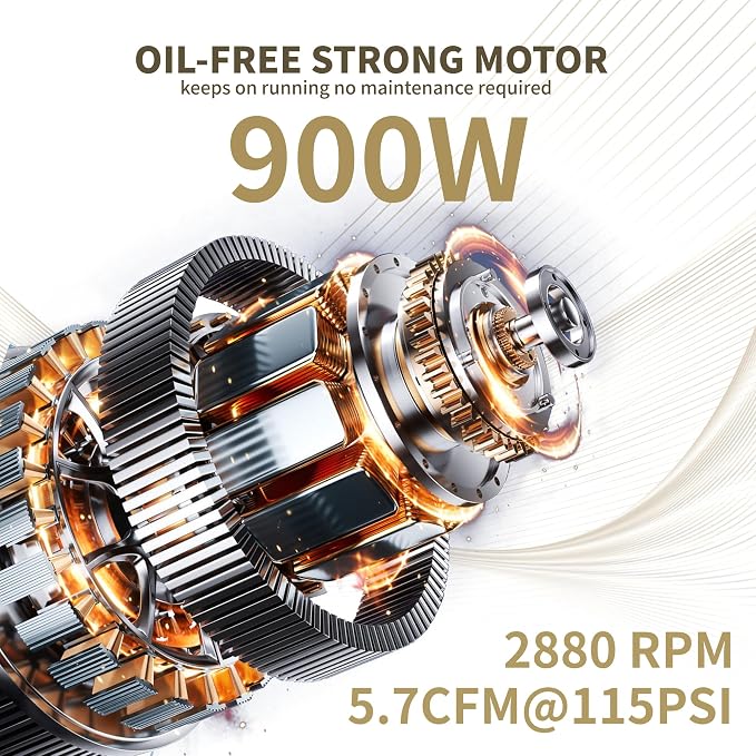 MZB 6.4 Gallon Ultra Quiet Air Compressor 110V/60Hz Steel Tanks Oil-Free 70dB Noise Level Air Compressor with Wheels for Spray Painting, Auto Repair, Carpentry Decoration