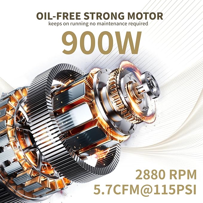 MZB Ultra Quiet Air Compressor 110V/60Hz MAX 115PSI Steel Tanks Oil-Free 70dB Noise Level Air Compressor for Spray Painting, Auto Repair, Carpentry Decoration (1.6 Gallon)