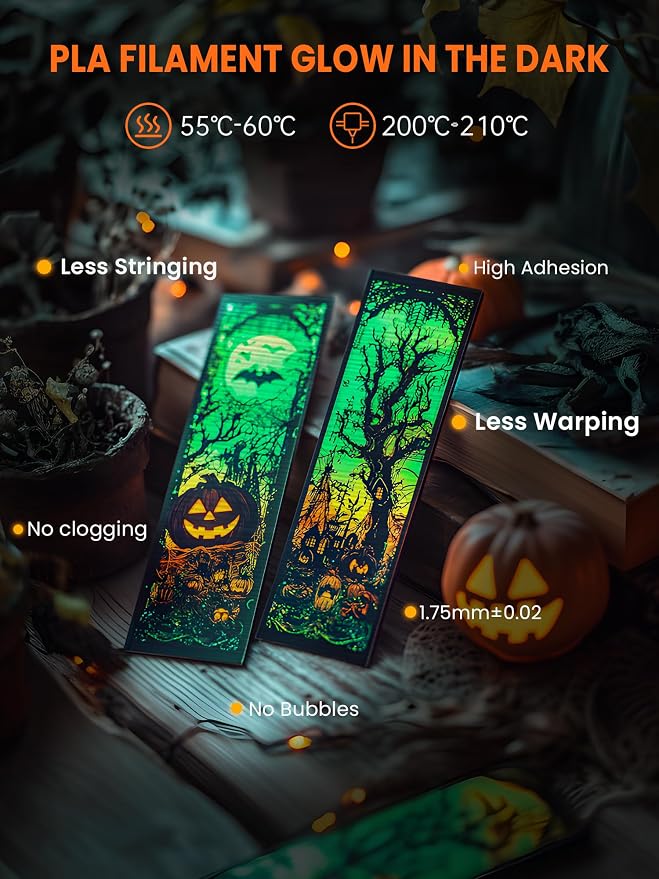 TECBEARS Glow in The Dark PLA Filament, Neatly Wound Luminous PLA 3D Printer Filament, Dimensional Accuracy +/- 0.02mm，Fit Most FDM 3D Printers,1KG Spool (2.2 lbs), (Green PLA, Glow Green)