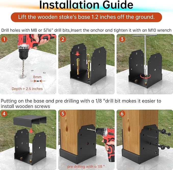 Heavy-Duty 6x6 Post Base Bracket for Concrete, 10,000 lbs Capacity Surface Mount Deck Anchor with Hidden Fasteners, Wood Post Hardware for Outdoor Pergola, 2-Pack