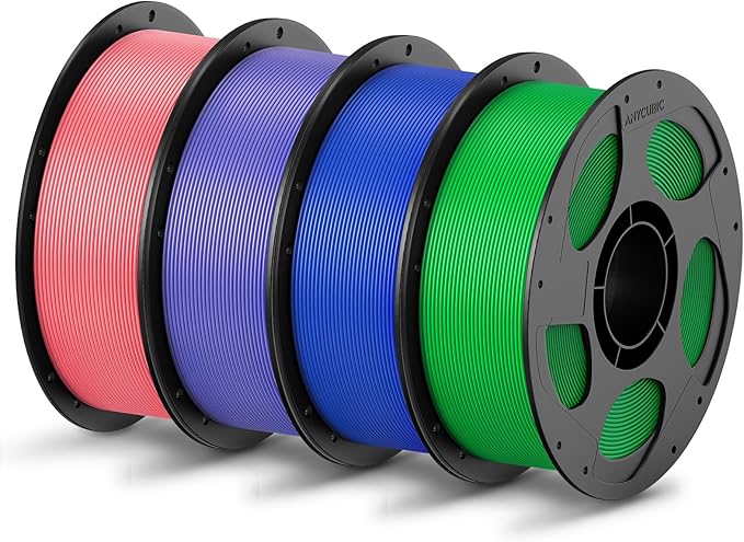 ANYCUBIC PLA Filament 1.75mm Bundle, 3D Printing PLA Filament 1.75mm Dimensional Accuracy +/- 0.02mm, 1KG Reusable Spool (2.2 lbs), 4KG Pink + Purple + Blue + Green