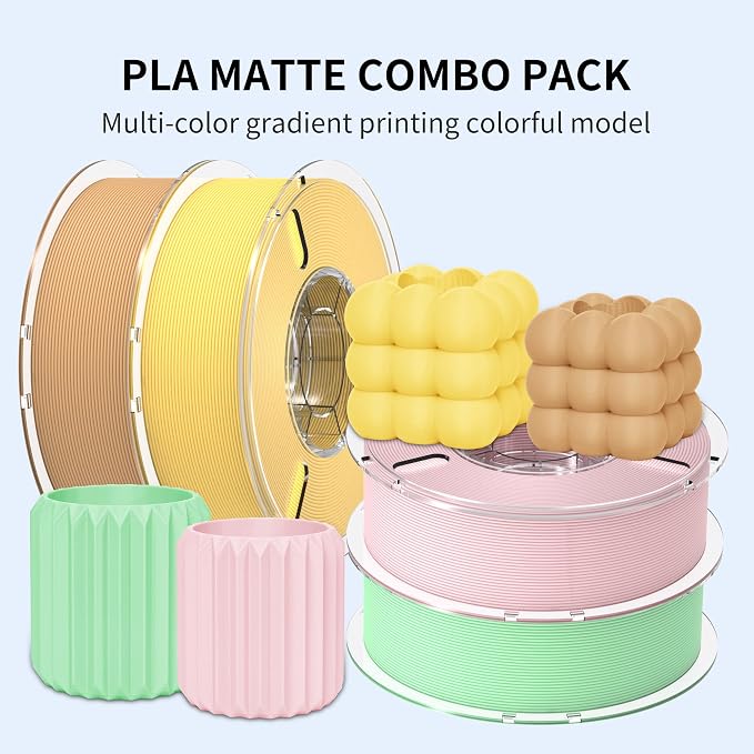 RAMBERY Matte PLA 3D Printer Filament Bundle 4KG, Neatly Wound PLA Filament 1.75mm, Dimensional Accuracy +/- 0.02mm, 1kg(2.2lb) X4PCS, Cherry Pink/Banana Yellow/Mint Green/Desert Yellow