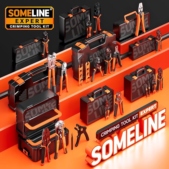SOMELINE Crimping Tool for Insulated Electrical Wire Connectors Kit, with 51 Sizes Wire Terminals and 22-10 AWG Ratchet Crimping Pliers and Stripping Pliers – for Automotive & Electrical Repairs