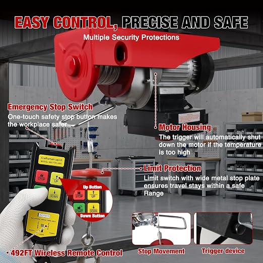 Nilight 1760LBS Electric Hoist 110V Electric Hoist Winch with Wireless Remote Control, Single/Double Slings 39FT Lifting Height Material Handling Tool for Garage Warehouses Factory Attic Ceiling Crane