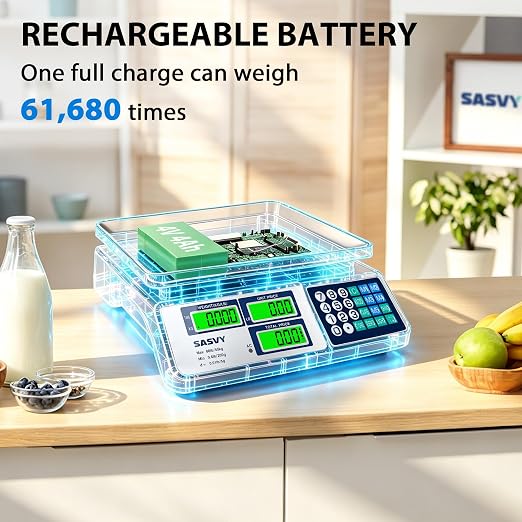Price Computing Scale 88lb/40kg Commercial Food Scale with Change Function, Dual LCD Displays, Rechargeable Battery for Farmers Markets, Deli, Produce, Meat, Retail