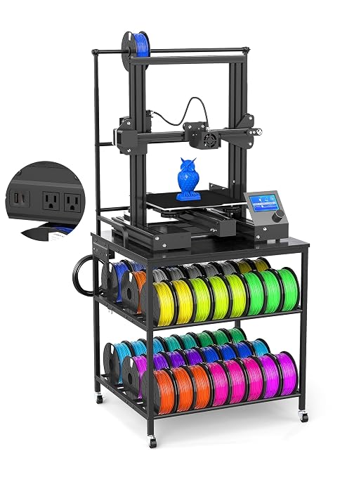Baoz 3D Printer Stand with Filament Storage, 3-Tier Rolling 3D Printer Desk with Wheels, Built-in Power Strip, Heavy Duty Stand Table for PLA/ABS/PETG/TPU, Printer Cart for Studio, Office, Workshop