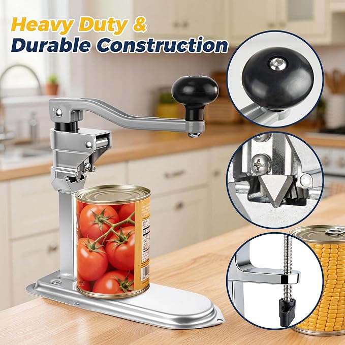 Commercial Can Opener Heavy Duty - Design for #10 Cans up to 11" Tall - Industrial Kitchen Restaurant Countertop Tool with Stainless Steel Base and Precision Blade - Professional Grade