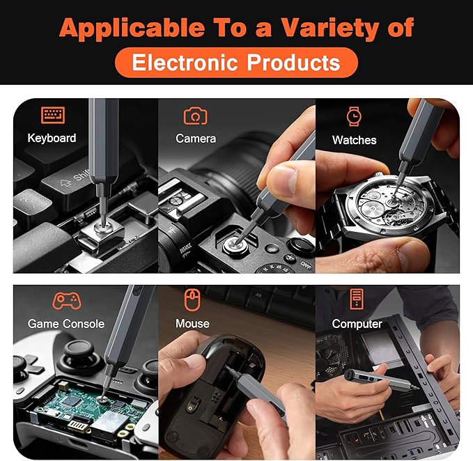 138-IN-1 Electric Screwdriver Set Cordless, Rechargeable Screw Driver with LED Light, 120 Precision Bits, Magnetic Storage Professional Home Repair Tool Kit for Electronics, Camera, Watch, PC RC