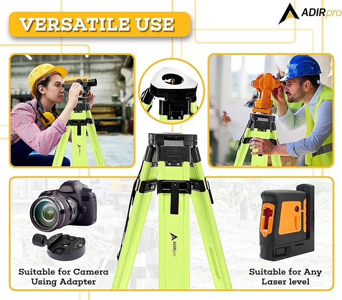 AdirPro Laser Level Tripod - Universal Heavy Duty Survey & Transit Tripod - 5/8" x 11" Thread - Quick Clamp - Aluminum Construction for Lasers & Levels (Green)