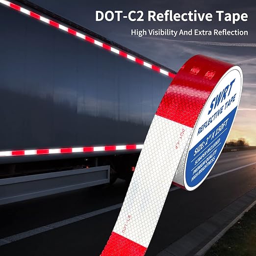 SWRT DOT-C2 Reflective Tape - 2 Inch x 100 Feet, Red & White, Waterproof, Strong Adhesive, Reflector Tape for Vehicles, Trailers, Boats & Signs