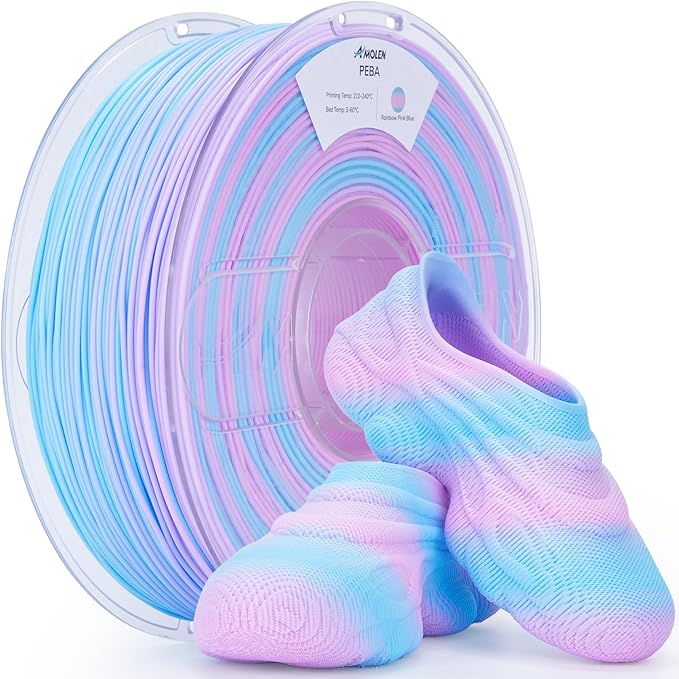 Amolen Rebound PEBA 90A Flexible Filament Rainbow, 1.75mm 3D Printer Filament, 78% Energy Return & 20% Lighter, High-Speed Printing Lightweight for Sports & Robotics, Pink Blue 1kg