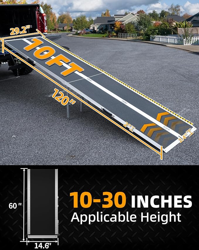 VNN Portable Wheelchair Ramp 10FT, Seamless Non-Slip Aluminum Ramps for Wheelchairs for Home, Wheelchair Ramps for Home Steps, Aluminum Loading Dock Plates, Black
