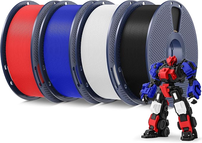 SUNLU 4KG 3D Printer Filament PLA Plus 1.75mm, Neatly Wound PLA Filament 1.75mm PRO, PLA+ Filament for Most FDM 3D Printer, 1kg Spool, 4 Packs, Black+White+Red+Klein Blue