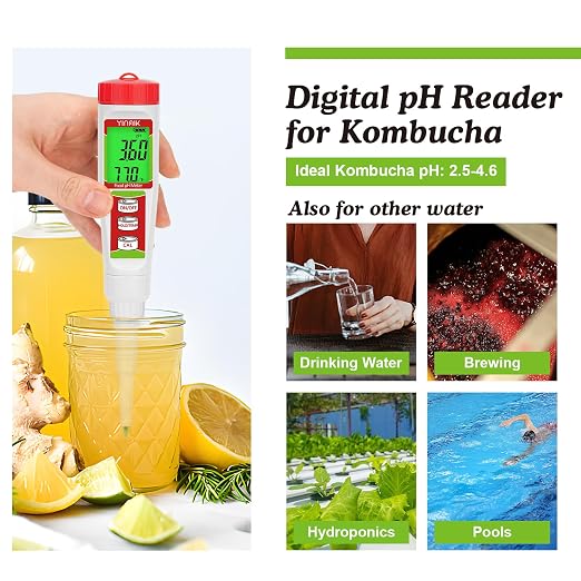 Digital Food pH Meter YINMIK pH Meter Food Fermentation with Calibration Solution Kit pH Test Strips for Food Spear Tip pH Meter Probe for Dough Sushi Rice Fermenting Sausage Meat Soap Cheese …