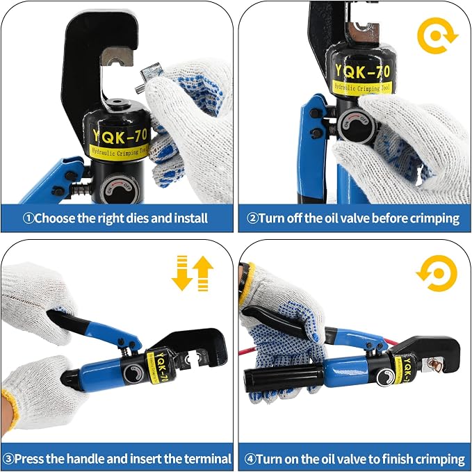 10 Ton Hydraulic Crimping Tool - 12 AWG to 2/0 AWG Battery Cable & Terminal Crimper with 9 Pairs of Dies Kit, Blue