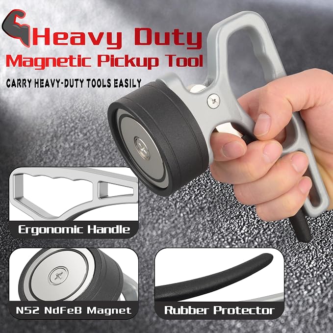 ULIBERMAGNET Heavy Duty Strong Magnetic Pickup Tool,2 Pack Magnetic Lifting with Quick Release,Portable Material Collector with Ergonomic Handle for Iron Plate,Tool Steel,Laser Cutting