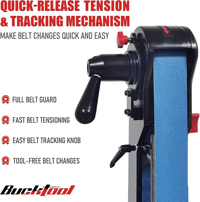 Bucktool 2 x 42 Belt Sander and 6 Inch Bench Grinder Combo, 1/2 HP 3.5 Amp Knife Sharpener for Knife Making, Metalworking, Woodworking, Benchtop Belt Grinder with Large Work Table