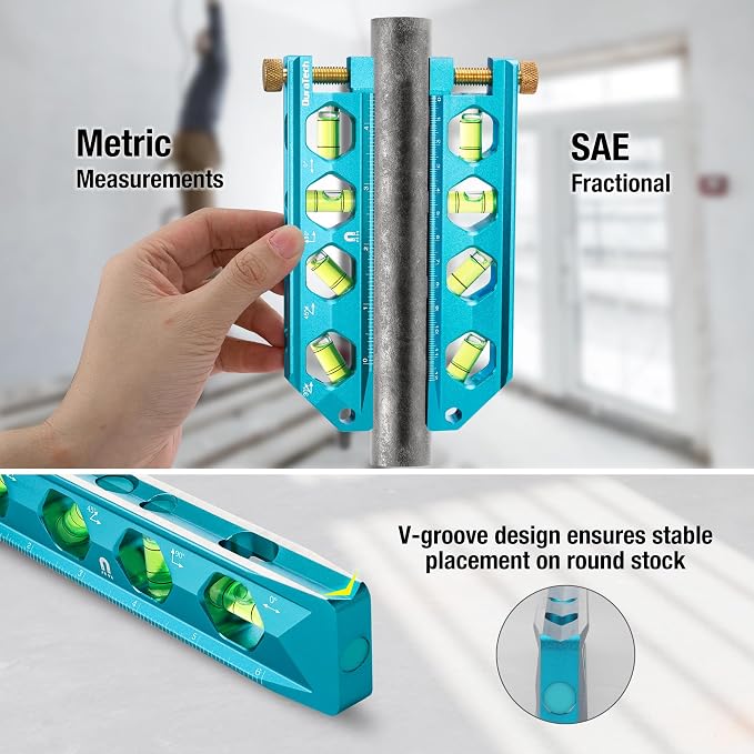 DURATECH 3-Piece Level Tool Set, Magnetic Torpedo Level Included 2.5", 6.25", 8" Leveler with 0°/30°/45°/90° Bubbles, V-Groove, Large Viewing Window, Aluminium Alloy Construction, SAE and Metric Scale