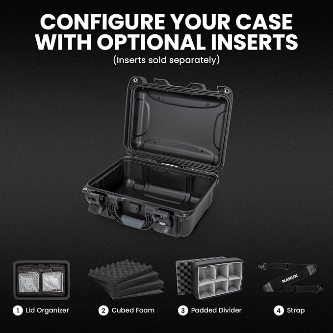 NANUK 915 Empty Hard Case, IP67 Waterproof, Dustproof and Impact Resistant, 13.8” x 9.3” x 6.2” – Rugged Construction for Ultimate Protection, Made in Canada – Black