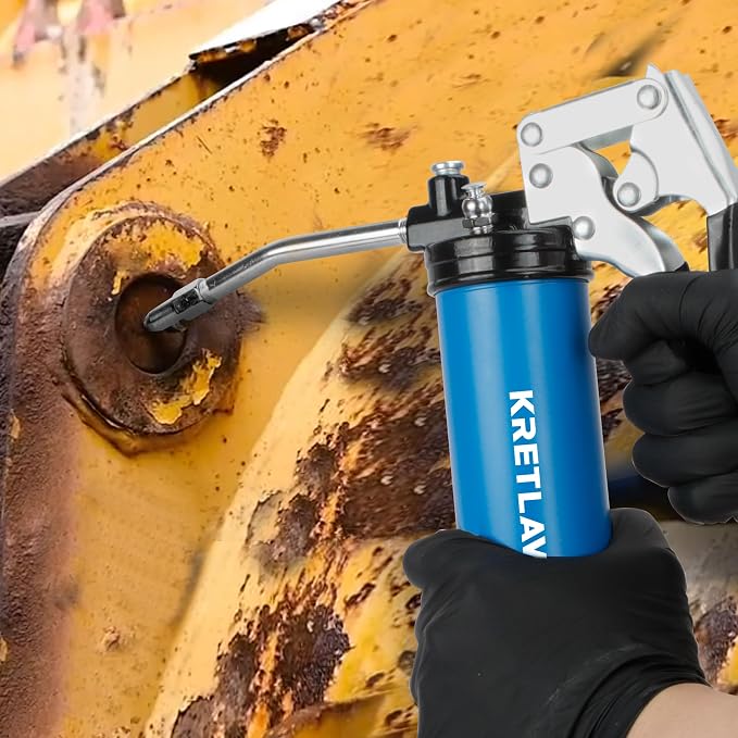 KRETLAW Grease Gun, 7000 PSI Heavy Duty Professional Pistol Grip Grease Gun Kit with Double Grease Injector Needle and 18" & 2pc 12" Flex Hose,14oz