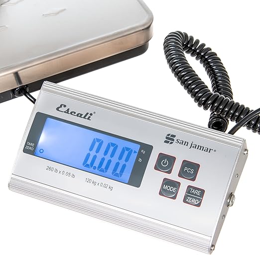 San Jamar Escali Digital Kitchen Scale SCDG264 – Platform Kitchen Scale with Remote Display, 264lb Capacity, Stainless Steel Surface, Tare Function, Auto Shutoff, Adapter Included