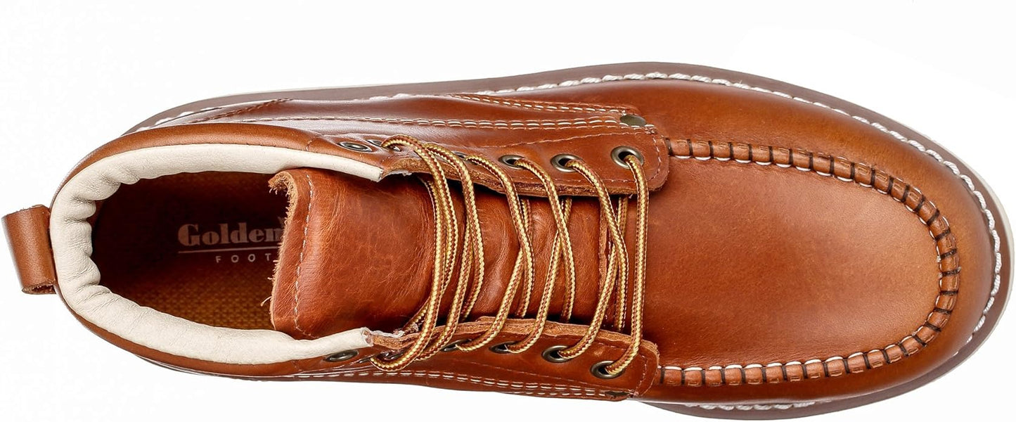 Golden Fox Work Boots 6" Men's Moc Toe Wedge Comfortable Boot for Construction
