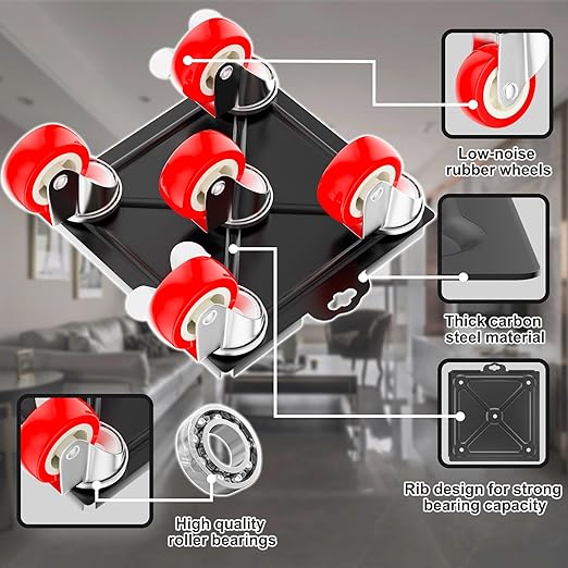 Furniture Dolly,Furniture Movers with 5 Wheels,Silent & 360° Rotating Wheels & Side Brake,3400 Lbs Capacity,Carbon Steel Panel Heavy Duty Dolly for Appliances,Sofas,Beds,Pianos
